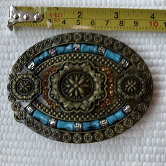 Western Vintage Style Metal Belt Buckle – Ornate Design with Faux Turquoise - Picture 10 of 10